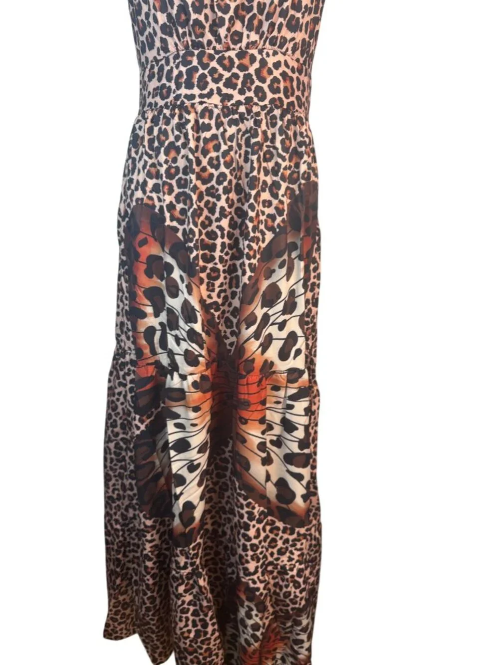 NEW Leopard M Print Boho Halter Maxi Dress Butterfly Detail Sleeveless - Picture 7 of 16